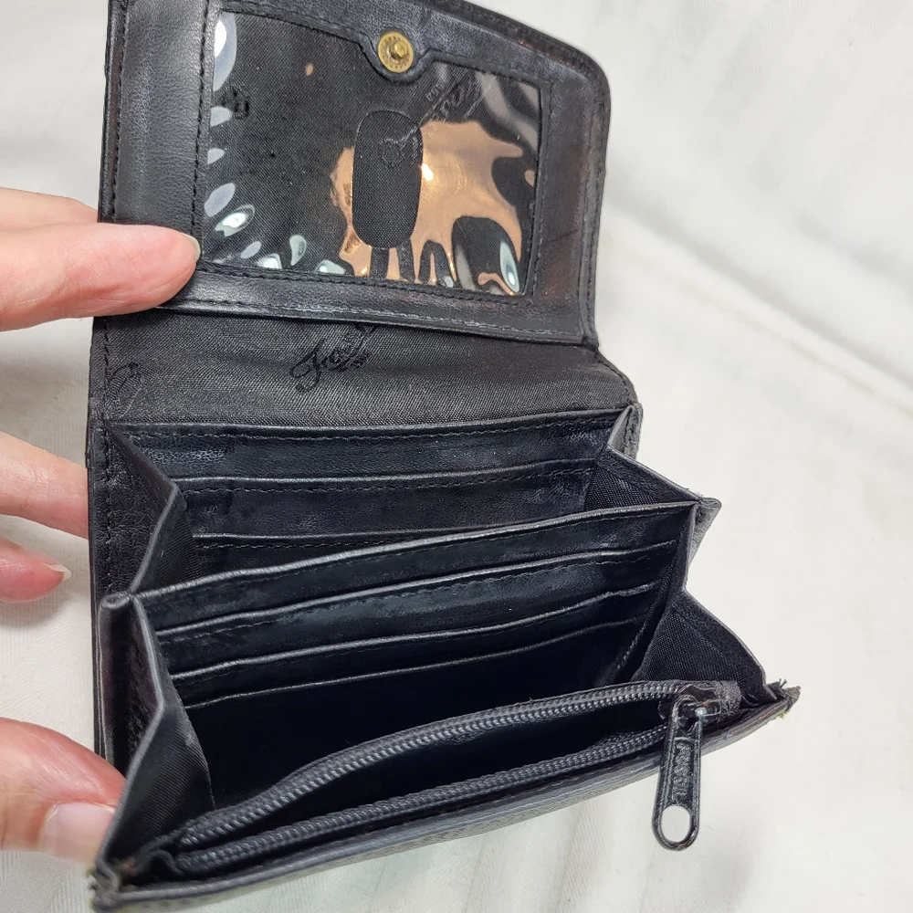 Fossil Black Leather WALLET Snaps Zipper Coin Purse Cards ID 4.5x4 Pebbled - Picture 8 of 13